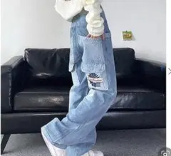刺しゅうロゴポケット デニムパンツ M レディース ジーンズ 柔らか
