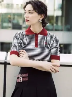 jouetie ベーシックポロニット サマーニット ボーダー 赤