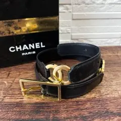 CHANEL シャネル ココマーク レザーナローベルト ブラック×ゴールド 94