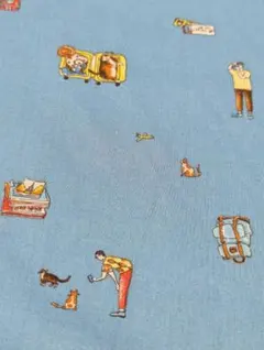 綿ローン60 トラベル柄　生地　水色　1m