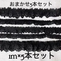 刺繍入り綿生地フリルレース　おまかせ5本セット　黒