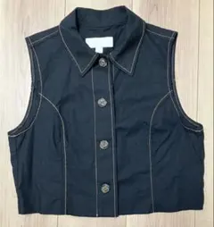 ZARA デニム調 ノースリーブクロップドシャツ XS