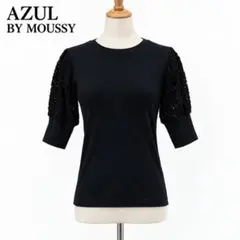 AZUL BY MOUSSY レース袖トップス M 黒 リブ