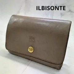IL BISONTE レザー　グレージュ　二つ折り財布　イルビゾンテ　ロゴ