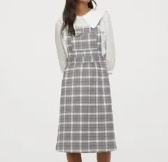 H&M ツイルサロペットスカート チェック柄 ジャンパースカート サイズ34