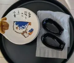 玉川陶器　鍋用小物　陶器製　取り鉢 とレンゲさじ用の台皿/黒 　5個セット