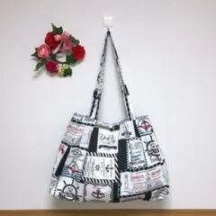 ハンドメイド 夏柄変わりタックバッグ (マリン)