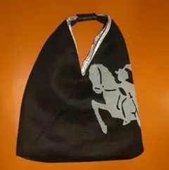 黒メッシュ シルバー リバーシブル 馬の柄 ジャパニーズ トートバッグ 大きめ