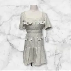 【未使用タグ付き】デイジー　ワンピースドレス　ライトグリーン　ツイード　金ボタン