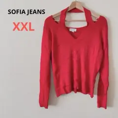 美品⭐️SOFIA JEANS【XXL】赤オフショルダーVネックニット