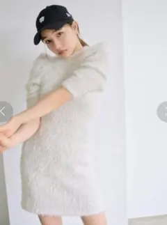 SNIDEL ファーライクハーフスリーブミニニットワンピース