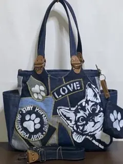 ☆岡山デニム☆ステンシル☆トラネコ☆リュック対応☆4wayあおりバッグ