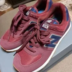 New Balance 574 バーガンディ/ネイビー スニーカー　23.5cm