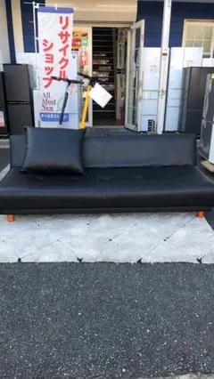 【福岡市限定】ソファベッド ラルグ LARG ブラック 合成皮革 クッション1個