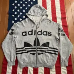 90s ビンテージ adidas フルジップ スウェットパーカー L 霜グレー