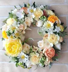 フラワーリース 清夏5 グリーンリース お花も 玄関リース 造花 - メルカリ