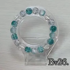 ガラスビーズブレスレットBv26. 青緑 クリスタルビーズブレスレット