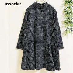 アソシエ　長袖チュニック M 黒白　ツイード風　薄手　上品　体型カバー✨