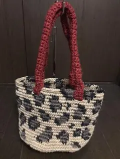 ハンドメイド  マルシェバッグ かごバッグ ヒョウ柄お値下