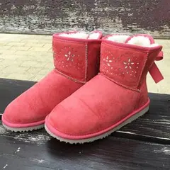 ★3個限定、ビジュー付きショートムートンブーツ　ピンク【38/L】