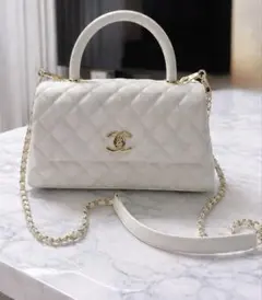 シャネル ココハンドル XS 24cm キャビアスキン ホワイト ノベルティ