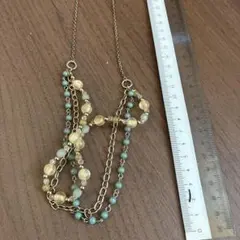 多重ネックレス 青とクリーム色