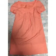 Rew de Rew リボン ドット ワンピース サーモンピンク