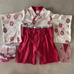 花柄の和風着物セット 80cm 袴ロンパース
