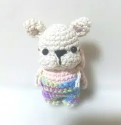 み*ぃ様 あみぐるみ　カラフルサロペット　フード　フレンチブルドッグ　キーホルダ