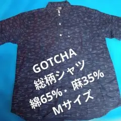 GOTCHA　ロゴ＆波模様　総柄 半袖シャツ 綿65%、麻35%　Mサイズのサムネイル