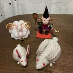 手作り 干支の置物 うさぎ ひつじ さる 4点セット