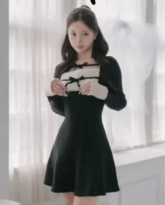 Darich リボンファーフレアニットミニワンピース