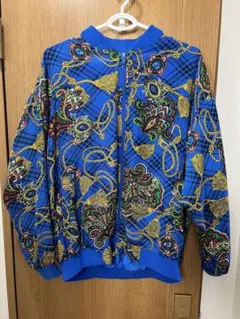 ペイズリー柄 ナイロンジャケット 青