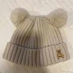 POLOベビー ベージュ ポンポン付き ベビー帽子 46-50cm