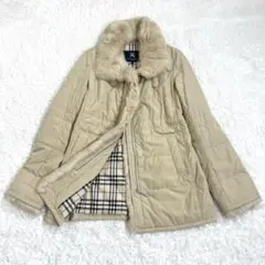 美品 バーバーリ―ロンドン ダウンコート ラビットファー ノバチェック ベージュ