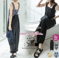 未使用⭐️ サロペットラッシュガード　スイムウェア　水着上のみ 黒×黒 LL完売品