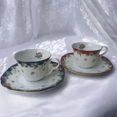 【KENZO】ケンゾー カップ＆ソーサー ペア フルーツ柄 花柄 グリーン 金彩