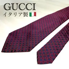 美品☆グッチ☆ネクタイ☆ネイビー☆レッド☆GG柄☆パターン柄☆440