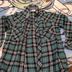 長袖シャツ ターコイズ・ブラックチェック