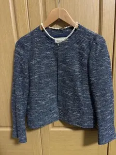 UNITED ARROWS ネイビー ツイードノーカラージャケット