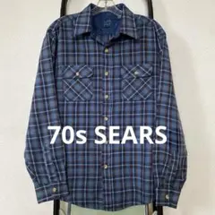 70s シアーズ SEARS ヴィンテージ チェック ネルシャツ レーヨン混 Lのサムネイル