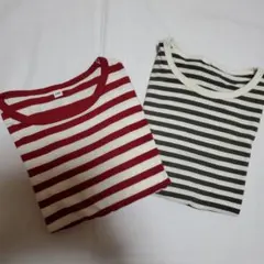 赤と白・緑と白ストライプTシャツ 120 計二枚