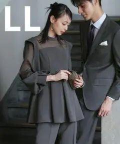 セットアップ ペプラム パンツドレス　結婚式　卒業式　入学式　フォーマル　XL