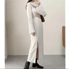 Ada ロング　スリット　キャミワンピース　アイボリー　M ワンピース