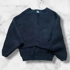 ダークブルー リブ編み ドルマンスリーブ ニット