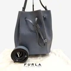 【美品】 FURLA ミアステラ 巾着 2way ショルダーバッグ ブルー
