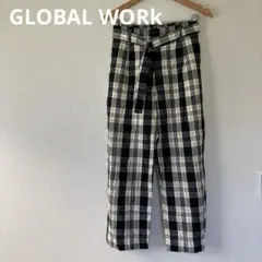グローバルワーク チェック柄カジュアルパンツ ウエストベルト付き M