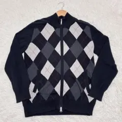 美品✨ドライバーズニット アーガイル ダブルジップ Mサイズ ブラック コットン