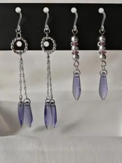 ハンドメイドピアス　[No.79]　2個セット　ラベンダー　ピアス