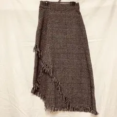 ☆☆ フリンジ付き 茶系チェック ロングスカート Sサイズ